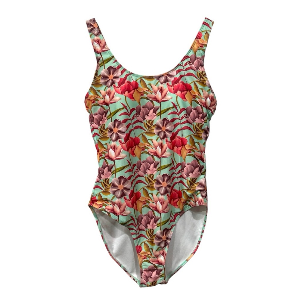 Nicole Miller One Piece Swimsuit Leafs Cascade Print Large Floral Multi NWT - Picture 1 of 11